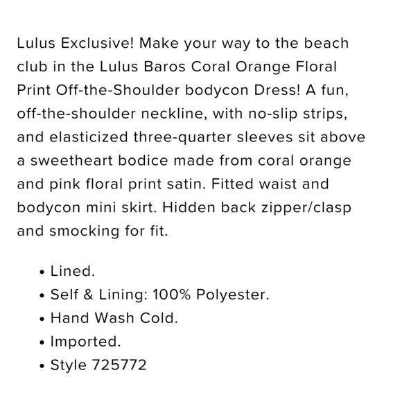 🌺NWT🌺Lulu's Floral Print Off the Shoulder Dress - Picture 6 of 7